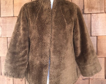 Vintage handmade faux fur teddy coat, brown fur coat, cropped coat, vintage faux fur, small