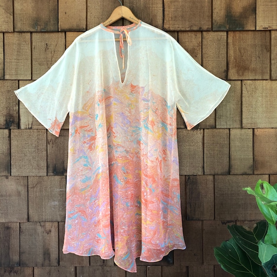 1970s vintage sheer marbled chiffon tunic dress in