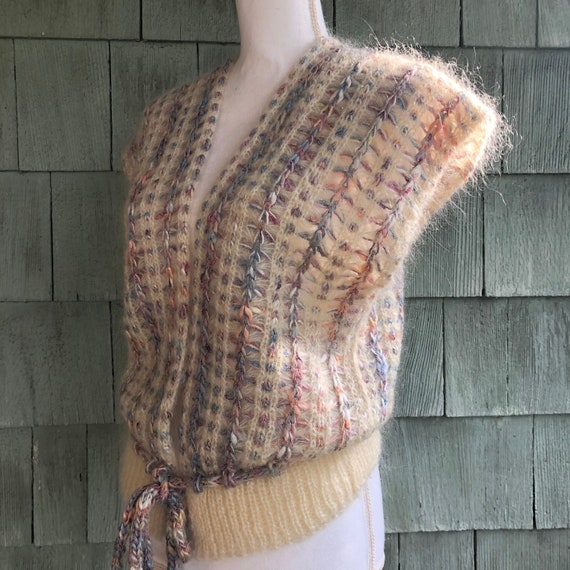 Vintage handmade loom knit mohair sweater, candy … - image 2