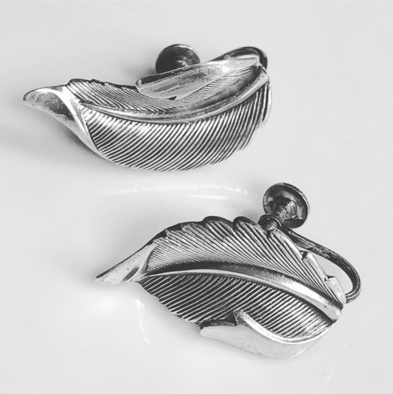 1940s Sterling Earrings, Leaf Earrings, Vintage S… - image 1