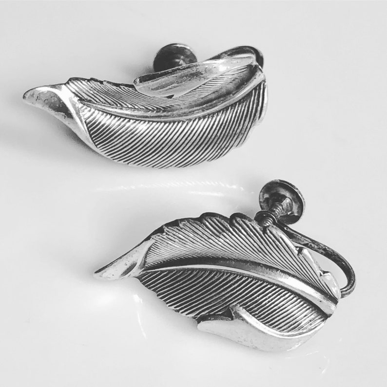 1940s Sterling Earrings, Leaf Earrings, Vintage Sterling, Beaucraft Earrings image 1