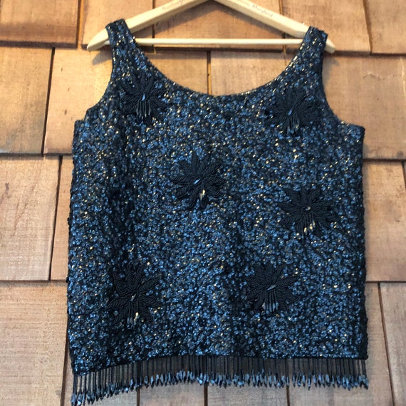 Vintage Black Sequin and Bead Top | 50s style - image 6