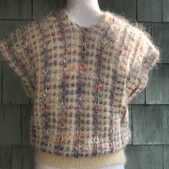 Vintage handmade loom knit mohair sweater, candy … - image 3