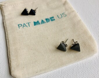 Studs for Studs, Small Dark Blue or Grey Triangles, Minimalist Hypoallergenic Polymer Clay Earrings