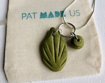Handmade Green Leaf Polymer Clay Necklace, Nature Inspired Jewelry