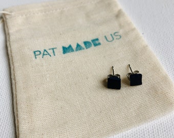 Studs for Studs, Small Dark Blue Rectangles, Minimalist Hypoallergenic Polymer Clay Earrings