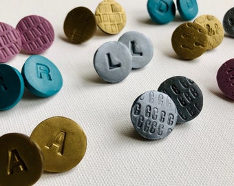 Letterpress Stud Initial Earrings, Handmade Polymer Clay Jewelry