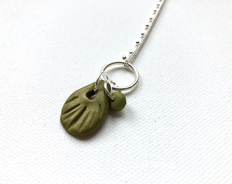 Handmade Green Polymer Clay Leaf Necklace, Nature Inspired Jewelry