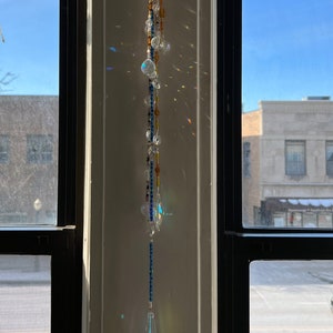 Beaded Glass Suncatcher, Faceted Crystals Capture Sunlight and Reflect Rainbows, Handmade Window or Wall Hanging, Boho Home Deco