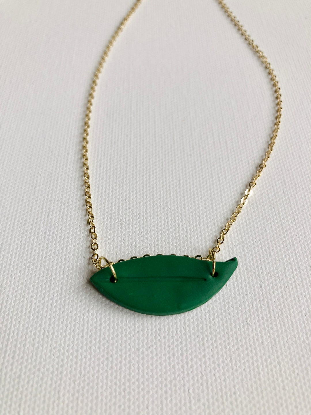 Granola Girl Green Leaf Polymer Clay Necklace, Handmade Jewelry Inspired by Nature, Pendant on