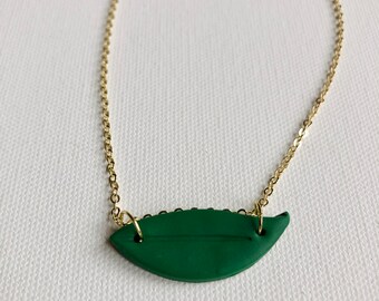 Handmade Green Leaf Polymer Clay Necklace, Nature Inspired 16" Chain