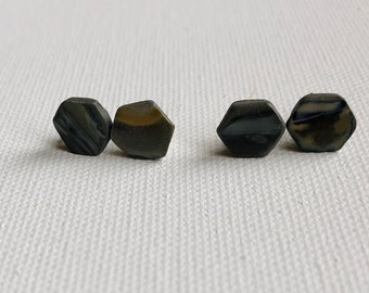 Marble Hexagon Polymer Clay Stud Earrings, Hypoallergenic