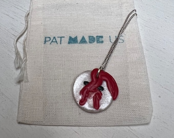 Handmade Polymer Clay Rooster Necklace, Farmhouse Chic Jewelry