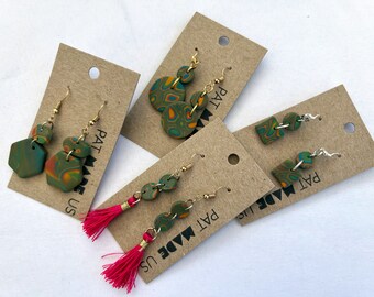 Handmade Groovy Polymer Clay Earrings, Geometric Bubble Design, Tassel Option