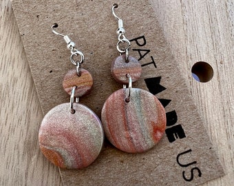 Handmade Marbled Polymer Clay Earrings, Stainless Steel Dangles