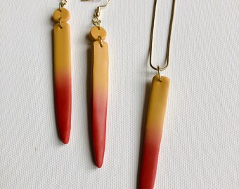 Handmade Ombré Polymer Clay Jewelry Set, Spear Earrings, Necklace
