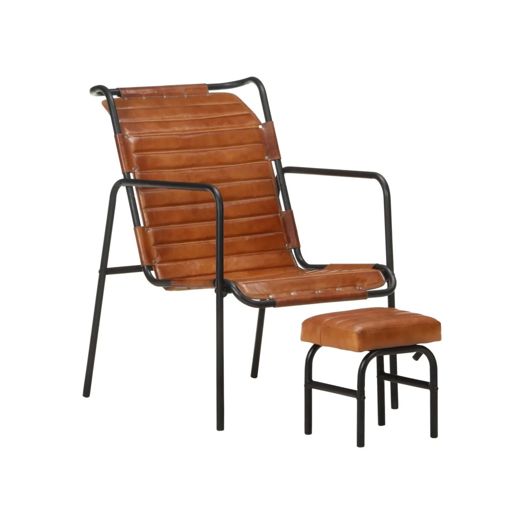 Vintage Real Leather Armchair With a Footrest Living Room Etsy UK