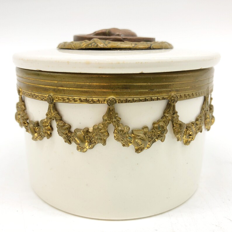 Antique Geschutzt Porcelain and Gilt Metal Keepsake Box Etsy