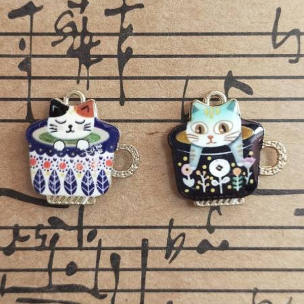 Gato en la aguja de la taza de té minder / broche