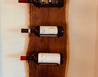 Wall Mounted Wine Bottle Holder - Rustic Wine Bottle Rack - Live Edge Wine Bottle Holder - Wall Mounted Wine Bottle Display Shelf Vertical
