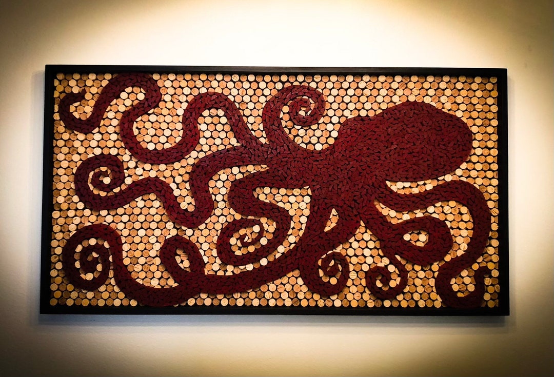 Recycled Wine Cork Mosaic Octopus Art Wine Cork Art Wall Etsy