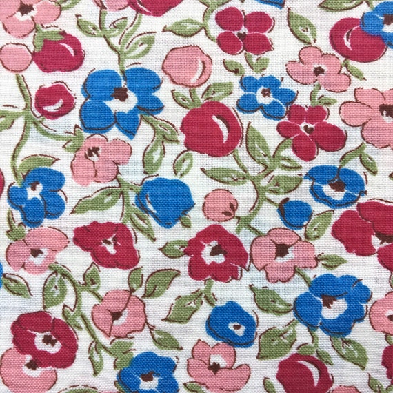 Red and Blue Floral Fabric: 100% Cotton