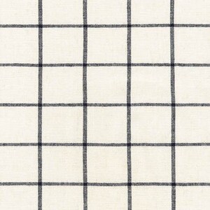 Pu&ograve; includere: Tessuto color crema con un motivo a griglia di linee blu navy scuro. Le linee si intersecano per creare quadrati uniformemente distanziati. Il tessuto ha un aspetto leggermente strutturato.