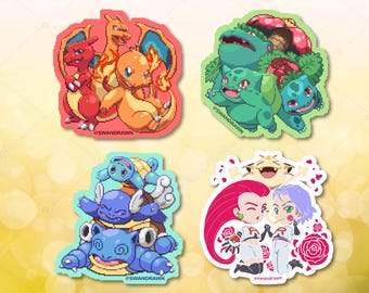 Pocket Monsters Waterproof Stickers - 3 in / 7.6 cm - (Also Enamel Pins and Keychains)