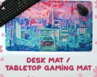 Anime Pixel Art Desk Mat: Large Gaming Mouse Pad with Embroidered Edge