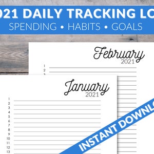 2021 Daily Tracking Log | Spending Tracker | Minimalist Planner