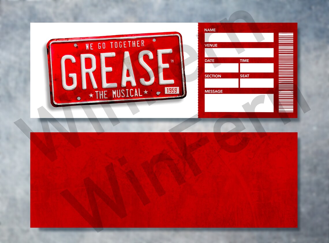 GREASE Musical Printable Ticket Surprise Ticket Gift Concert Etsy