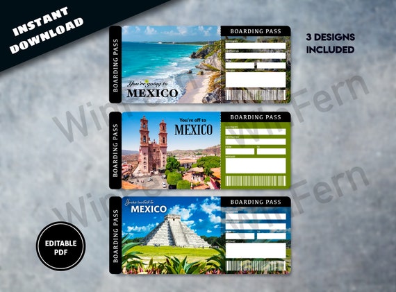 How Much Is A Round Trip Ticket To Mexico Printable MEXICO Trip Gift Ticket Boarding Pass Editable | Etsy