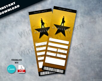 editable hamilton musical ticket printable surprise gift etsy