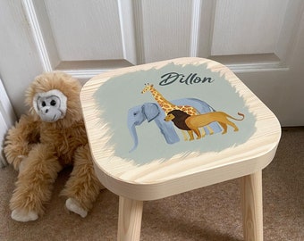 Personalised children's kids wooden stool. Any design & name you choose Birthday or Christmas gift
