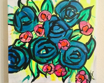 Pintura acrílica floral original sobre tela
