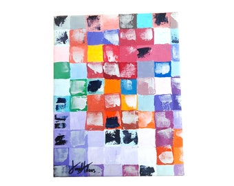 Bloques de Tetris: Cuadrados coloridos originales, pintura acrílica sobre lienzo