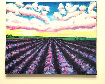 Pintura original de Purple Fields: lienzo de 16 x 20 pulgadas