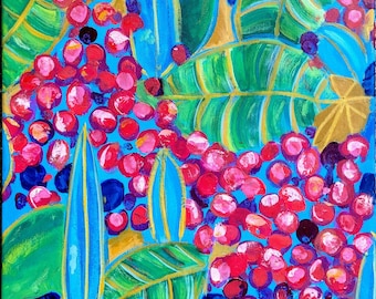 Floralia: Alegre pintura floral acrílica sobre lienzo (16 x 20 pulgadas)