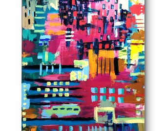 Pintura abstracta original: arte de cuadrados modernos y llamativos