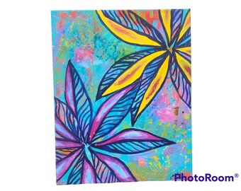 Pintura acrílica floral sobre lienzo - Lista para colgar
