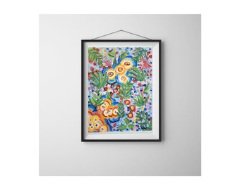 Pintura acrílica floral original: lienzo de 16 x 20 pulgadas