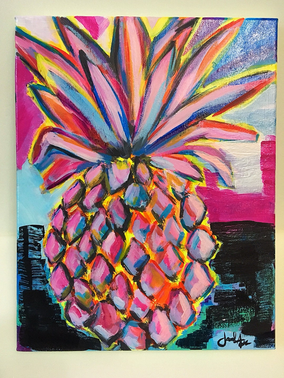 Electric Pineapple Pineapple Art Pineapple Painting Large Pineapple