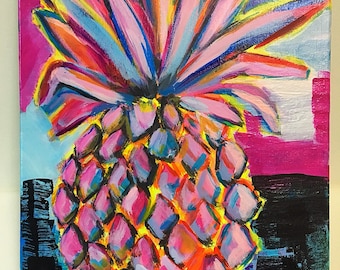 Pintura abstracta colorida de piña: Arte acrílico de frutas