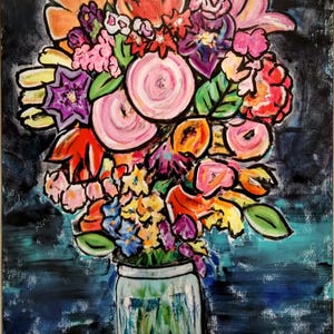 Large Colorful Flowers in Vase Wall Art Decor Flower Large Canvas Modern Floral Artwork Unframed For Living Room Bedroom Wall Painting