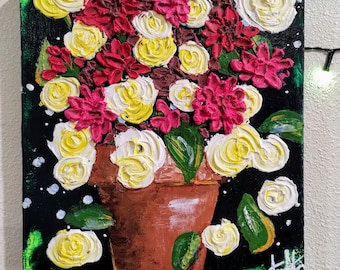 Arte floral texturizado con técnica mixta sobre madera: Decoración botánica 3D para pared