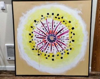 Pintura acrílica Starburst sobre lienzo: Arte de energía vibrante