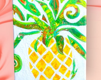 Pintura acrílica de piña sobre lienzo de galería