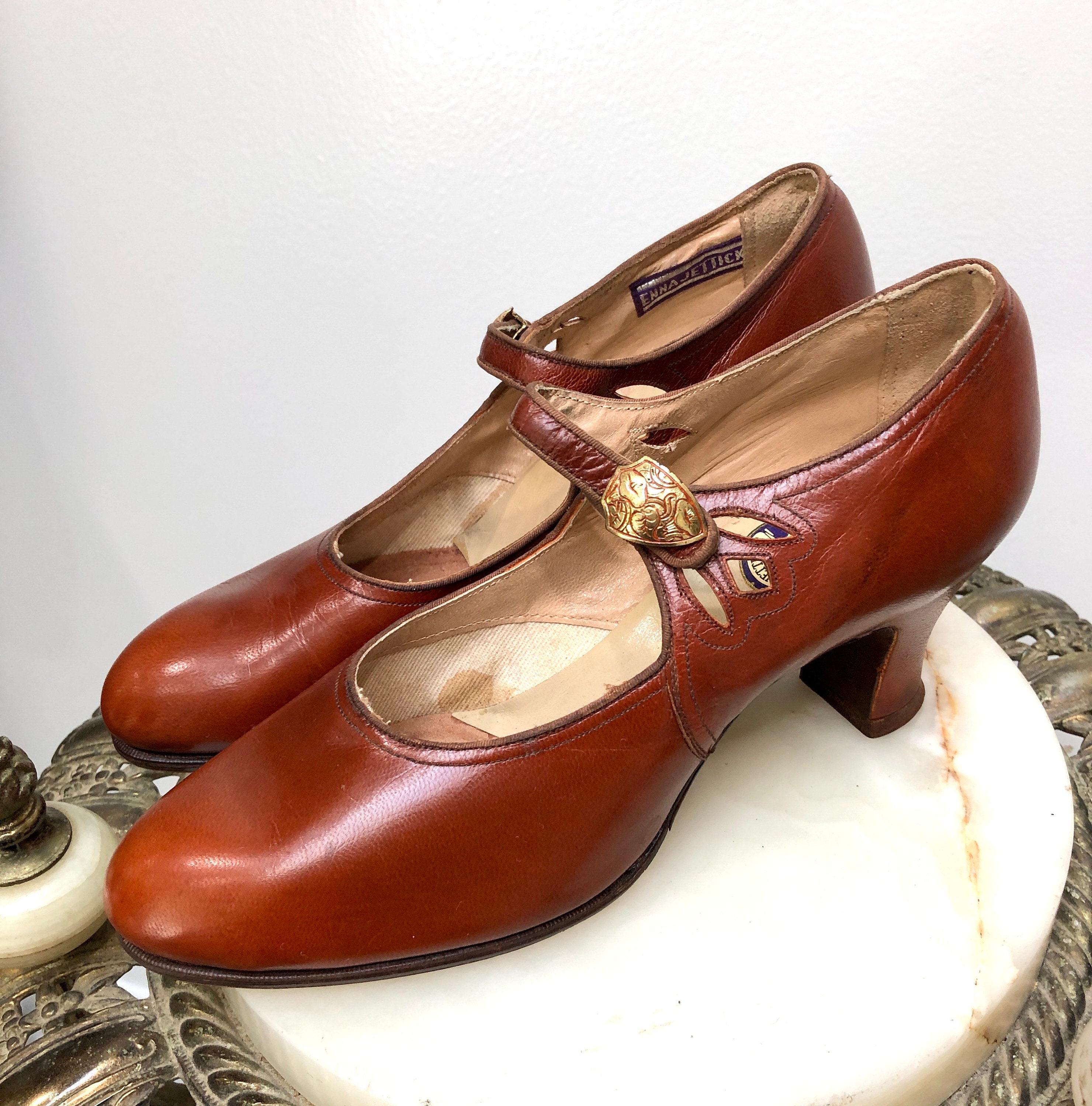 Vtg 1930's Deadstock FLAPPER MARY-JANE Kid Leather Shoes W/deco Buckles ...