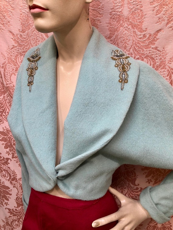 Vtg 1950s Forstmann wool Beaded MATADOR BOLERO Ja… - image 4