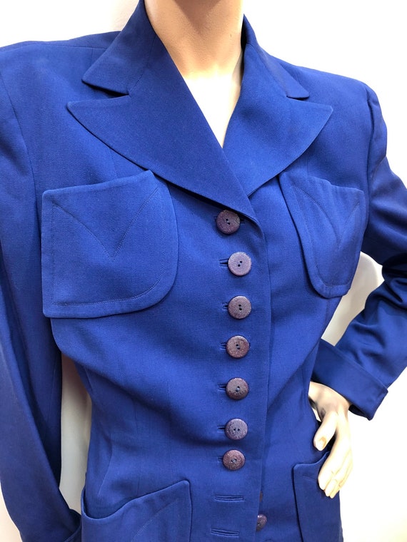 VTG 1940s Cerulean Blue GABARDINE Film Noir SUIT - image 4